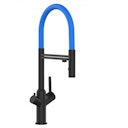 Vorschaubild 3 Wege Wasserhahn Küchenarmatur, BOD, mit 360° schwenkbarem Auslauf, abnehmbare 2 strahl Handbrause, Schwarz Matt / Hellblau