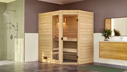 Weka Massivholzsauna Valida Eck Gr. 1 mit Glastür+Fenster Sparset 1 - "Alles dabei" inkl. gratis Sauna-Set im Wert von 70,99 €