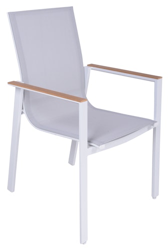 Garden Pleasure Stapelstuhl VENICE 2er Set, Aluminium Weiß / Kunststoffgewebe Hellgrau