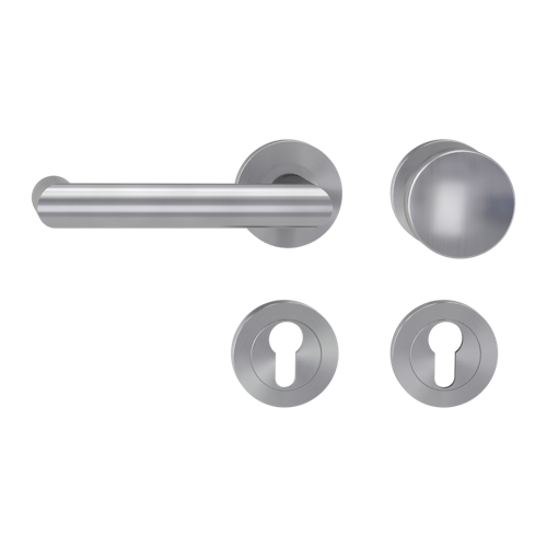 Griffwerk LUCIA PROFESSIONAL Schraubtechnik FS Panik -Edelstahl matt  Rosettengarnitur -Schraubt. -Knopf R2 -WL -Stift 9mm -TS 38-50mm