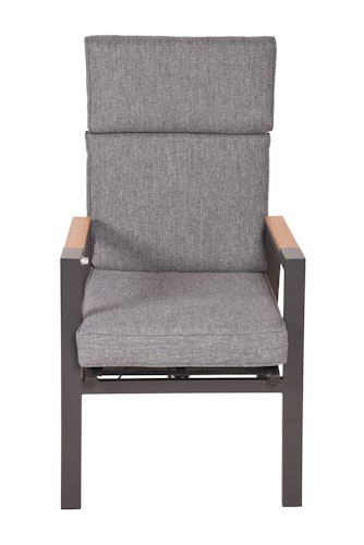 Garden Pleasure Gartenmöbel Set BARLETTA, Tisch 180 x 91 + 4 Stapelsessel, Alu Anthrazit / Nonwood Holz-Optik / Kissen 100 % Polyester