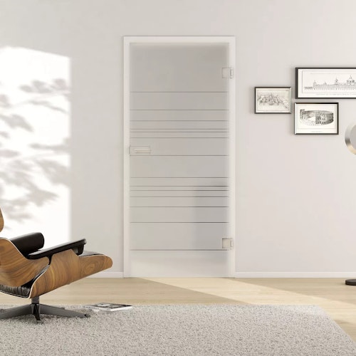 Griffwerk Glasdrehtür (ESG) LINES DIFFERENT ESG PURE WHITE teilmattiert 834x1972x8mm Studio/Office DIN R