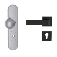 Griffwerk TITANO Kombi SB_882 ES1 (S2) -Edelstahl matt Kombi-Schutzbeschlag -Knopf/Drücker -mit Griff DESM GRAPH -GSC -eckig -L -ZA, 72mm -TS 38-50