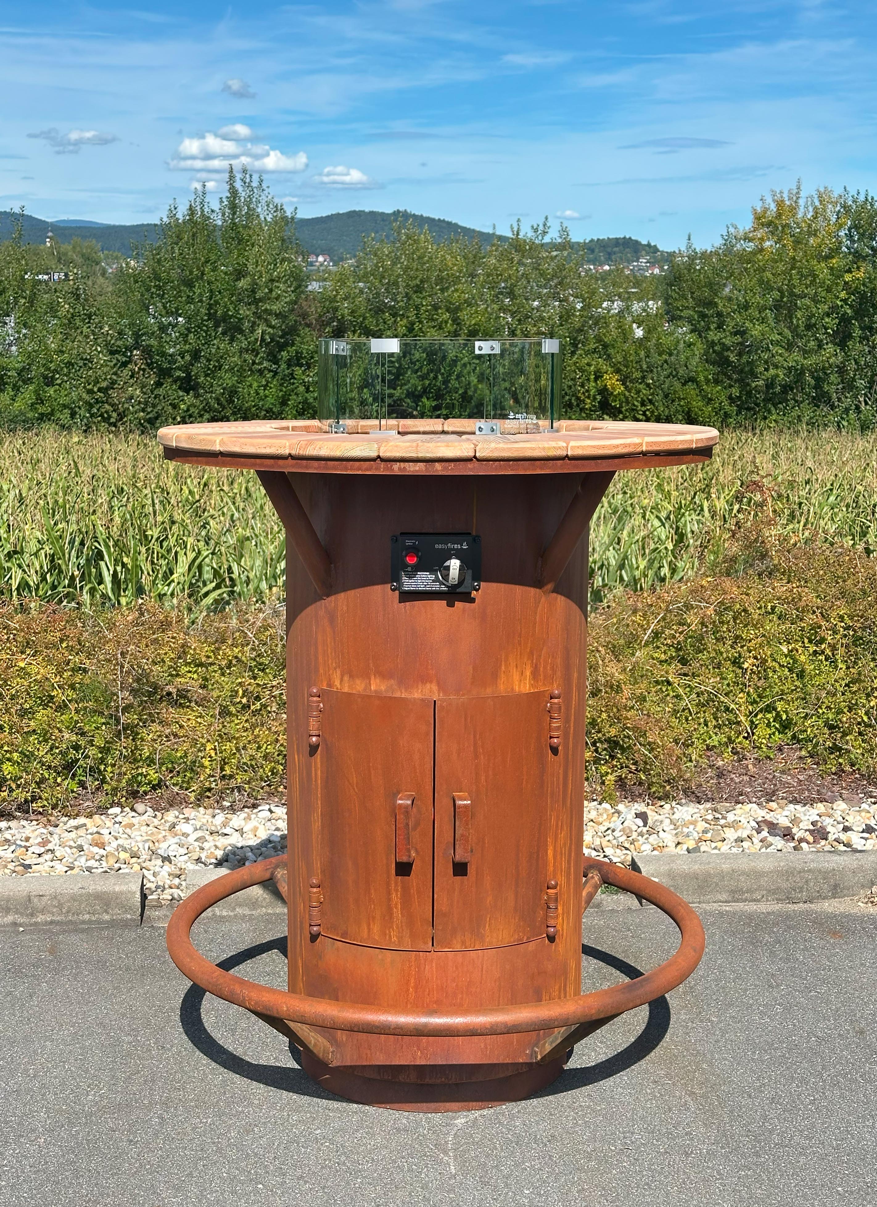 Badeko Stehtischofen ,,Gasfeuer" Ambiente in Edelrostoptik
