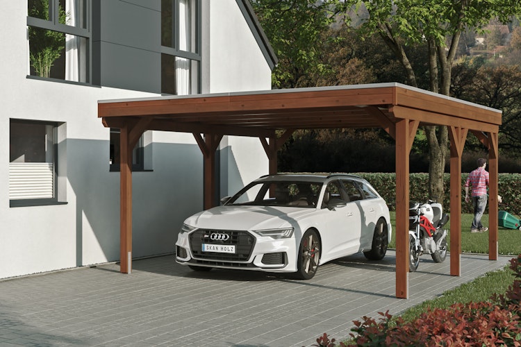 Skan Holz Grunewald - Flachdach Carport aus Leimholz Breite 427 cm