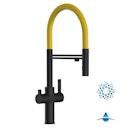 Vorschaubild 4 Wege Wasserhahn Küchenarmatur, FC, mit 360° schwenkbarem Auslauf, abnehmbare 2 strahl Handbrause, Schwarz Matt / Gelb