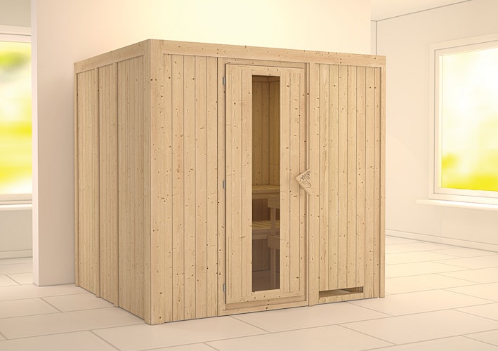 Karibu Sauna Sodin mit Fronteinstieg 68 mm inkl. gratis Sauna-Zubehörset im Wert von 234,94 €