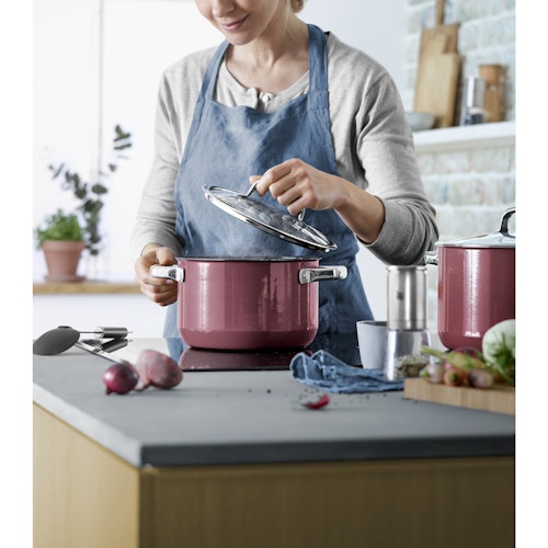 WMF Fusiontec Mineral Fleischtopf mit Glasdeckel, 20 cm, Rose Quartz