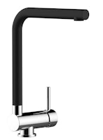 Wasserhahn Vorfenster Küchenarmatur, Umklappbar 6 CM, mit 360° schwenkbarem L- Auslauf, Verchromt / Schwarz Granit