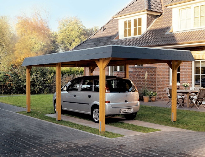 Skan Holz Wendland - Walmdach Carport aus Leimholz Breite 362 cm