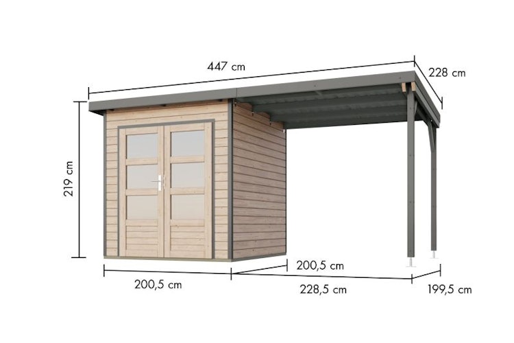 Karibu Metall-Holzgartenhaus Hybridhaus Pluto A/B - 28 mm/0,5 mm