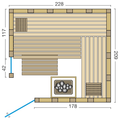 Infraworld Sauna Urban - 40 mm Massivholzsauna inkl. 5-teiligem gratis Zubehörset