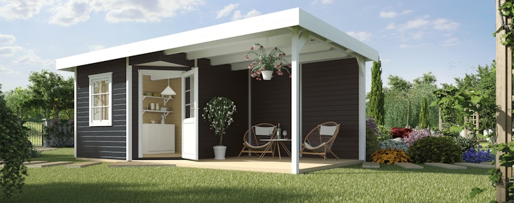 Weka Designhaus 213 B+ inkl. 300 cm Anbau und extra hoher Tür - 28 mm