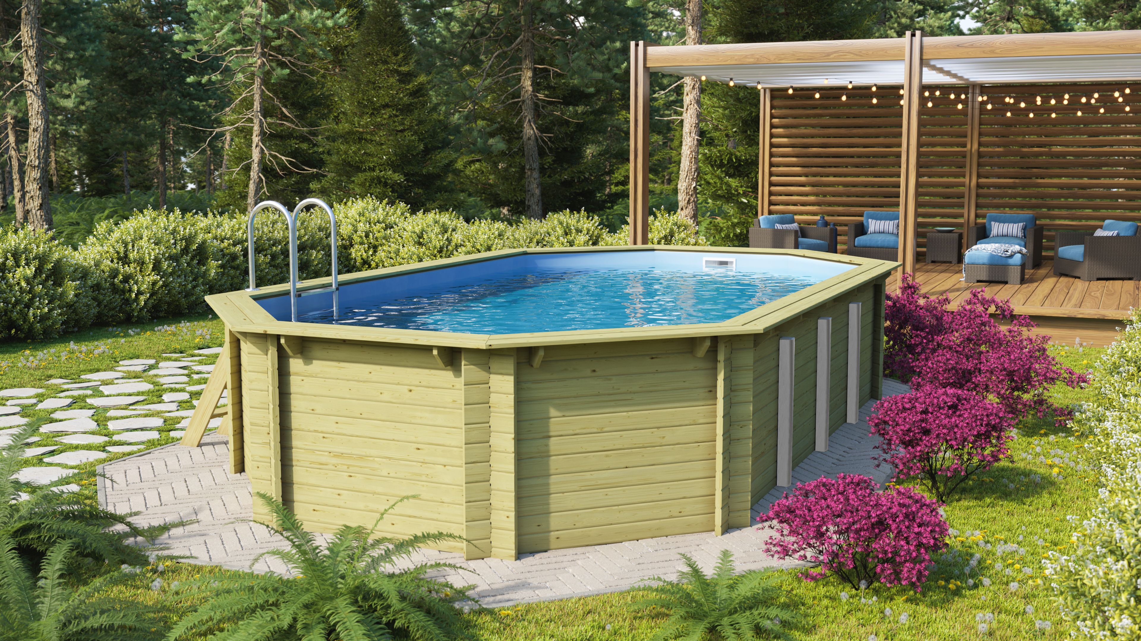 Karibu Pool Modell 5 Classic A 700 x 400 cm - kesseldruckimprägniert Aktionsangebot inkl. gratis Sandfilteranlage & Pool-Starterset (Gesamtwert 468,99€)
