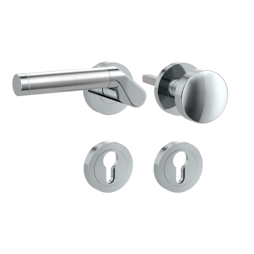 Griffwerk CORINNA Schraubtechnik GK4 -Chrom/Edelstahl Rosettengarnitur -Schraubt. -Knopf R2 -WL -TS 40-45mm