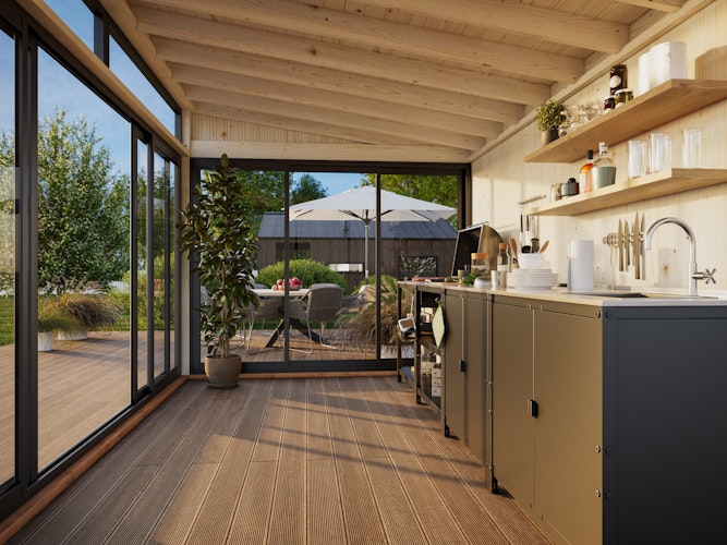 Palmako Glashaus Saga 11,6 m² Slide Plus (Wintergartenanbau inkl. Rückwand)