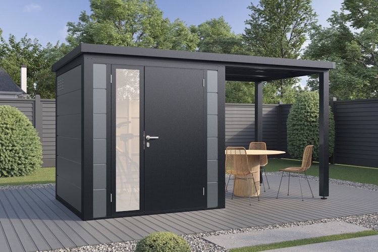 Wolff Finnhaus Metall Gartenhaus Linnea inkl. Anbaudach