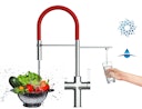 Vorschaubild 4 Wege Wasserhahn Küchenarmatur, FC, mit 360° schwenkbarem Auslauf, abnehmbare 2 strahl Handbrause, Verchromt / Rot