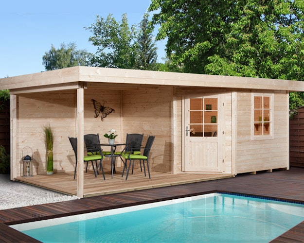 Weka Designhaus 213 B+ inkl. 300 cm Anbau und extra hoher Tür - 28 mm