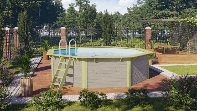 Karibu Pool Modell X2 470 x 470 cm - kesseldruckimprägniert/wassergrau mit Metallecken