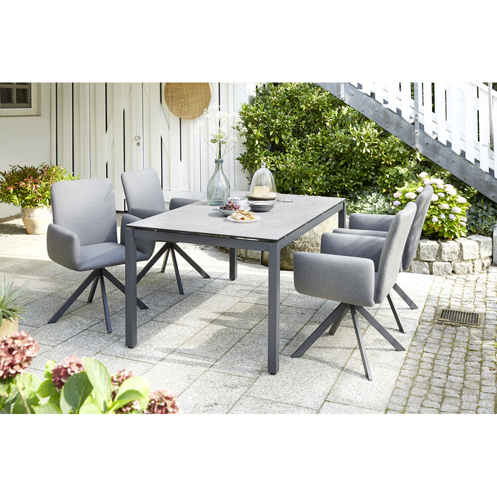 Diamond Garden Dining-Set ARONA, Edelstahl Dunkelgrau / Tuvatextil® (100 % Polyacryl) Grau / HPL