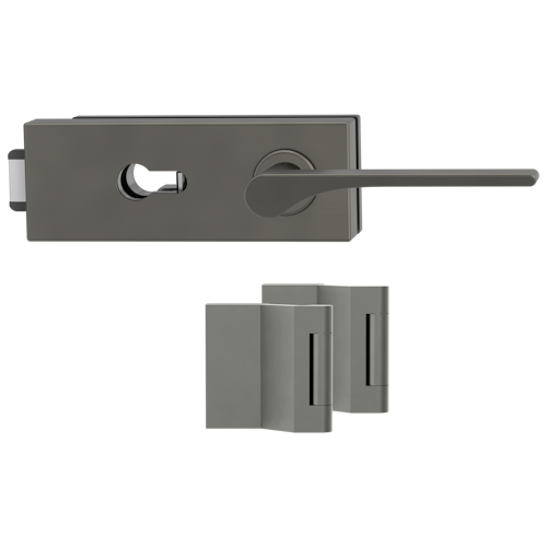 Griffwerk PURISTO S -Kaschmirgrau Ganzglastürbeschlagset -3-teiliger Bandsatz -mit Griff DESM LEAF LIGHT -EM -PZ