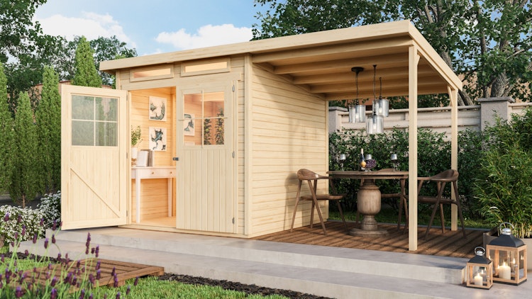 Karibu Eco Gartenhaus Grebenau / Glücksburg 2/3/4 mit 190 cm Schleppdach