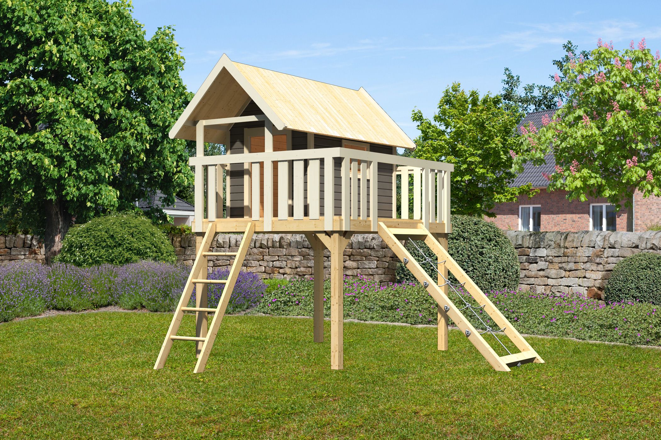 Akubi Stelzenhaus Fidel mit Satteldach inkl. Netzrampe