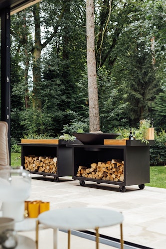 OFYR Plancha Grill Island Black 100 PRO Teakholz