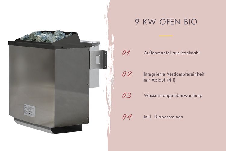 Karibu 9 kW Bio-Kombiofen Saunaofen anthrazit für externe Steuerung