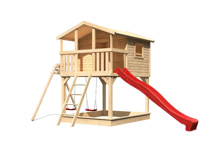 Akubi Kinderspielhaus Kinderspielgerät Benjamin inkl. Wellenrutsche und Doppelschaukelanbau