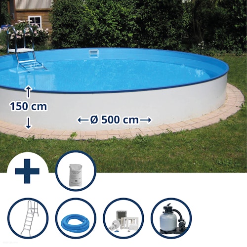 Summer Fun Stahlwand Pool-Set BALEAREN Halbhoch-Einbaubecken Ø 500 x 150 cm