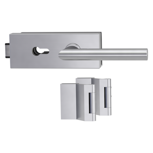 Griffwerk PURISTO S -Edelstahl matt Ganzglastürbeschlagset -3-teiliger Bandsatz -mit Griff VIVIA -EM -PZ