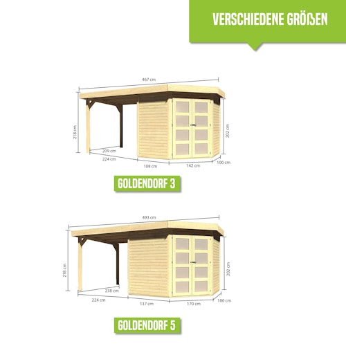 Karibu Gartenhaus Gerätehaus Goldendorf 3/5 mit 240 cm Schleppdach - 19 mm