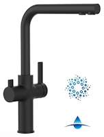 4 Wege Wasserhahn Küchenarmatur, FC, mit 360° schwenkbarem L-Auslauf, Schwarz Matt