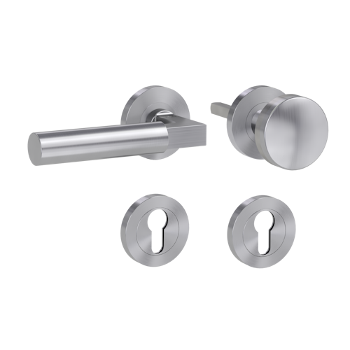 Griffwerk METRICO PROFESSIONAL Schraubtechnik GK4 -Edelstahl matt  Rosettengarnitur -Schraubt. -Knopf R2 -WL -TS 40-45mm
