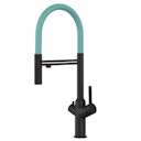 Vorschaubild 3 Wege Wasserhahn Küchenarmatur, BOD, mit 360° schwenkbarem Auslauf, abnehmbare 2 strahl Handbrause, Schwarz Matt / Türkis