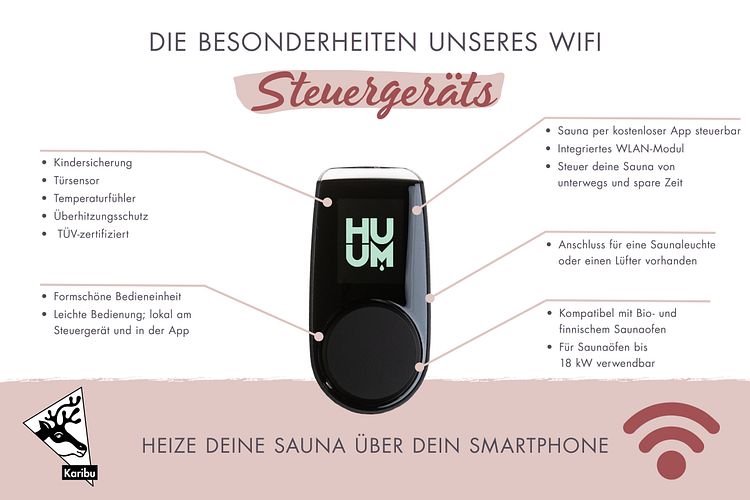 Karibu 9 kW Saunaofen finnisch anthrazit inkl. Huum WLAN Steuergerät mit App-Steuerung