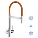 Vorschaubild 5 Wege Wasserhahn Küchenarmatur, Edelstahl Massiv mit 360° schwenkbarem Auslauf, abnehmbare 2 strahl Handbrause, Hochglanz / Orange