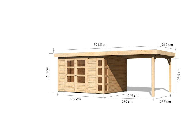 Karibu Woodfeeling Gartenhaus Kerko 3/4/5/6 mit 280 cm Schleppdach - 19 mm