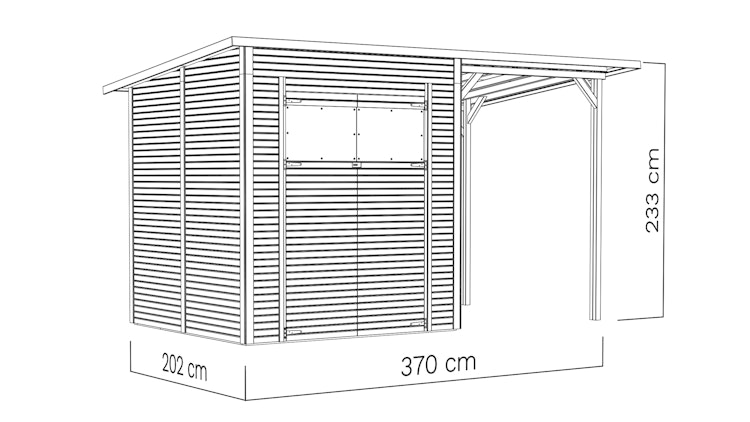 Bertilo Gartenhaus Pent Modern 3 Plus inkl. Anbaudach - 18 mm