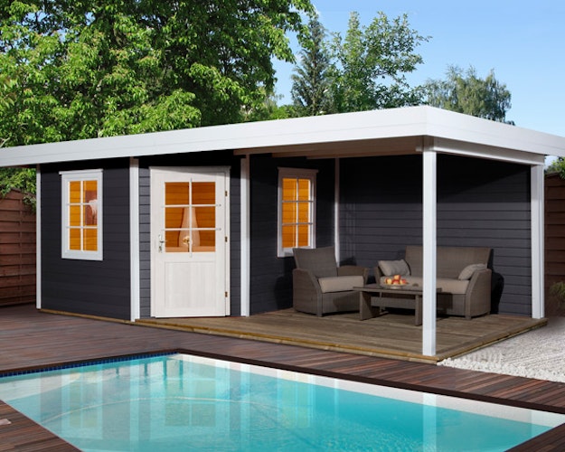 Weka Designhaus 213 B+ inkl. 300 cm Anbau und extra hoher Tür - 28 mm