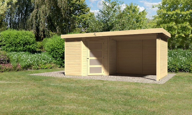 Karibu Woodfeeling Gartenhaus Schwandorf 3/5 inkl. 275 cm Schleppdach/Seiten- und Rückwand