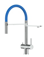 Kurzversion 45CM - 3 Wege Wasserhahn Küchenarmatur, Edelstahl Massiv mit 360° schwenkbarem Auslauf, abnehmbare 2 strahl Handbrause, Hochglanz / Blau