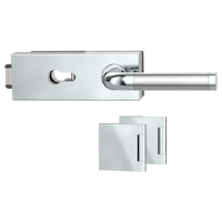 Griffwerk Glastürbeschlag PURISTO S mit Griff SIMONA PROF Profilzylinder Flüster 3-tlg. Bänder SIMONA Edelstahl poliert