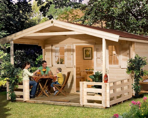 Weka 45 mm Gartenhaus 135 B mit Vordach +Terrasse