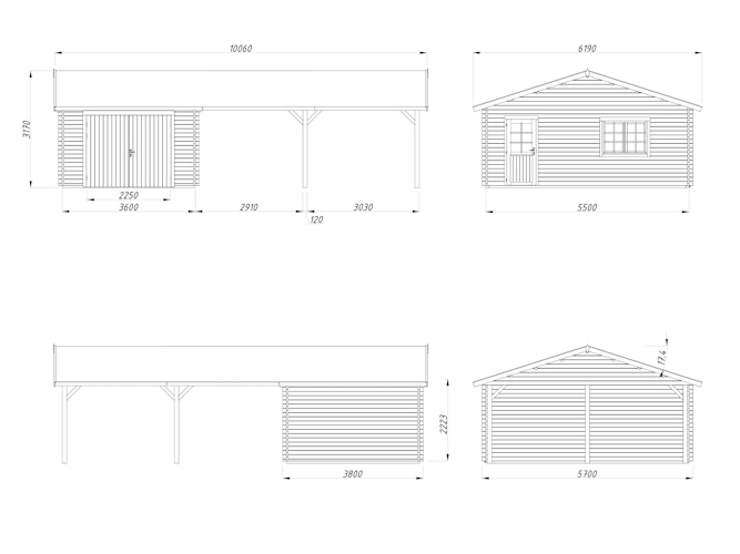 Palmako Garage Roger 19,0 + 33,2 m² - 44 mm - mit Holztor