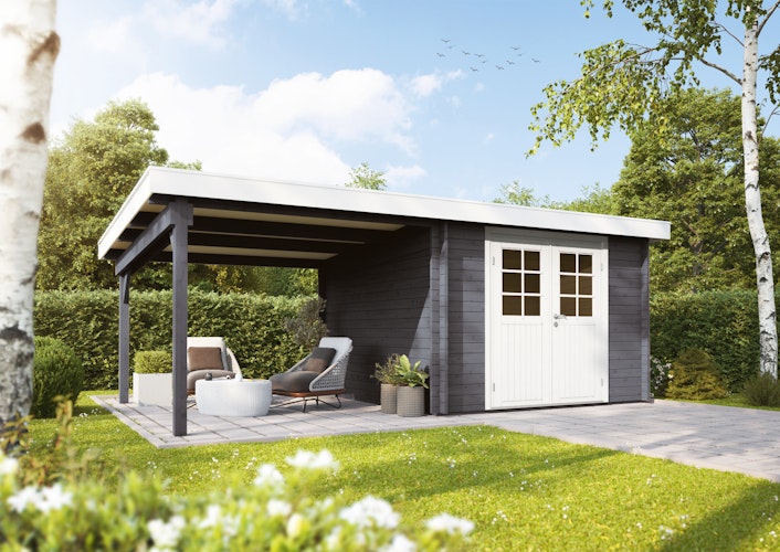 Wolff Finnhaus Gartenhaus Gerätehaus Pulti 34-B  Typ 2 mit 300 cm Seitendach C