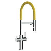3 Wege Wasserhahn Küchenarmatur, FC, mit 360° schwenkbarem Auslauf, abnehmbare 2 strahl Handbrause, Verchromt / Gelb