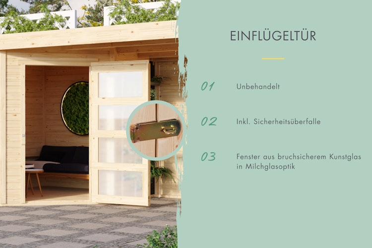 Karibu Woodfeeling Gartenhaus Schwandorf 3/5 inkl. 275 cm Schleppdach/Seiten- und Rückwand
